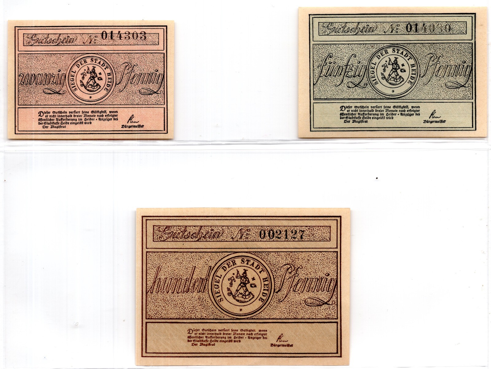 1920 Germany Heide Notgeld Set of 3 Notes (3093)