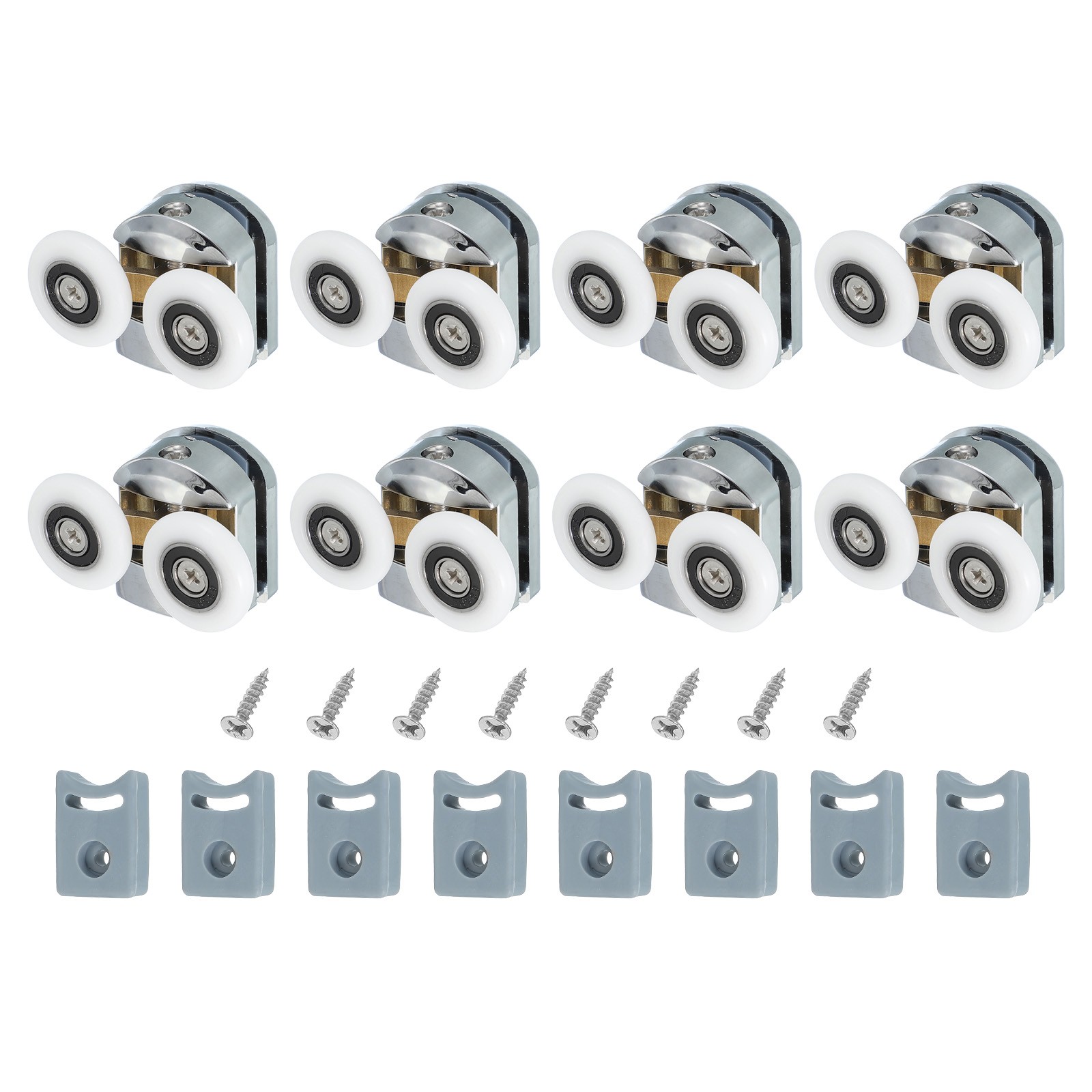 8Pcs 25mm Double Shower Door Rollers Copper Top Wheels Pulleys Guide Silver]