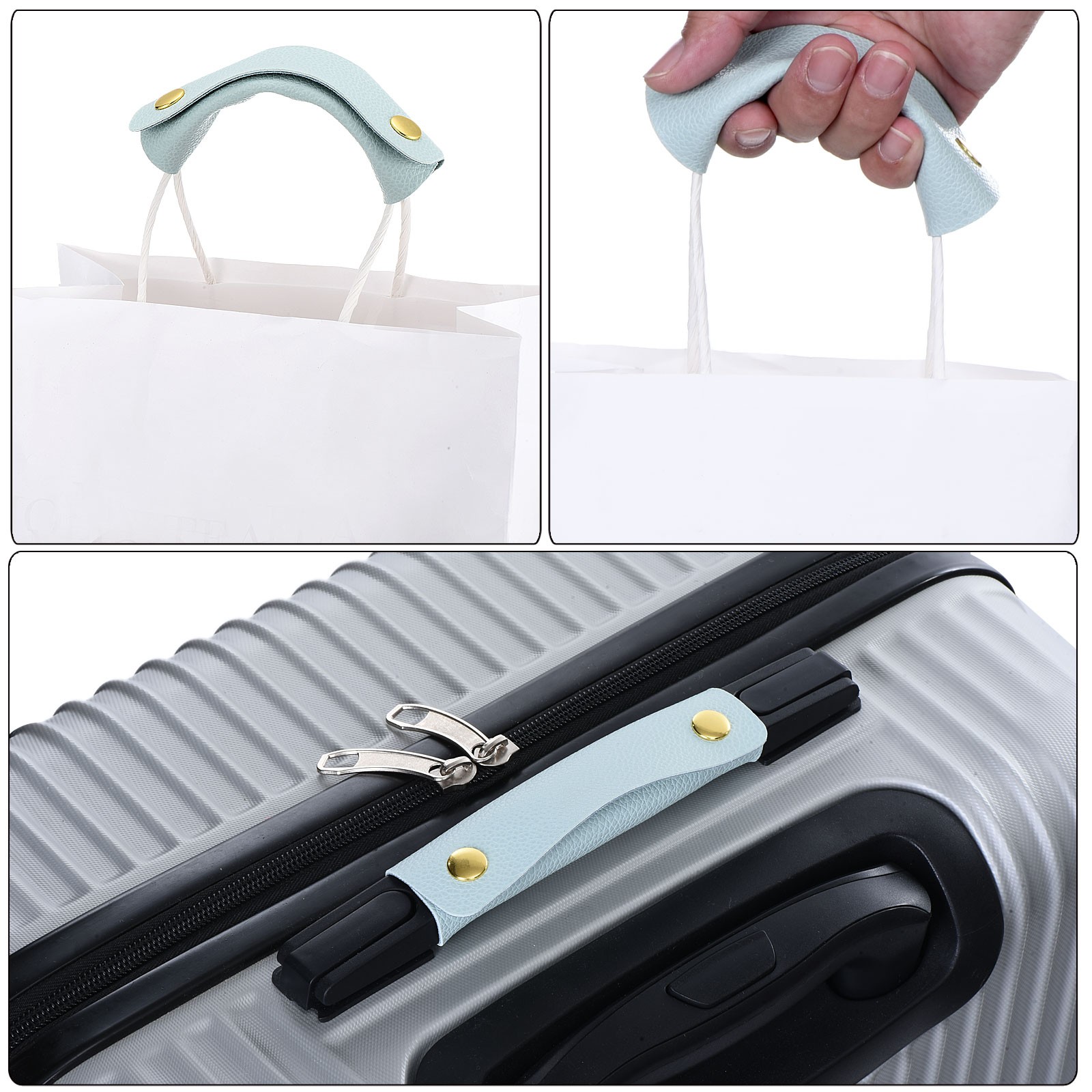 Luggage Handle Wrap, 2 Pack Irregular Pattern PU Handbag Grip with Clasp, Black