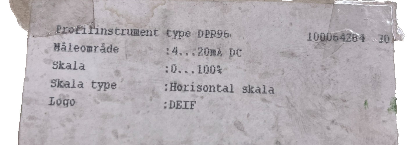 DEIF Type DPP96 Horizontal Panel Meter Scale 0...100% Range 4...20mA DC