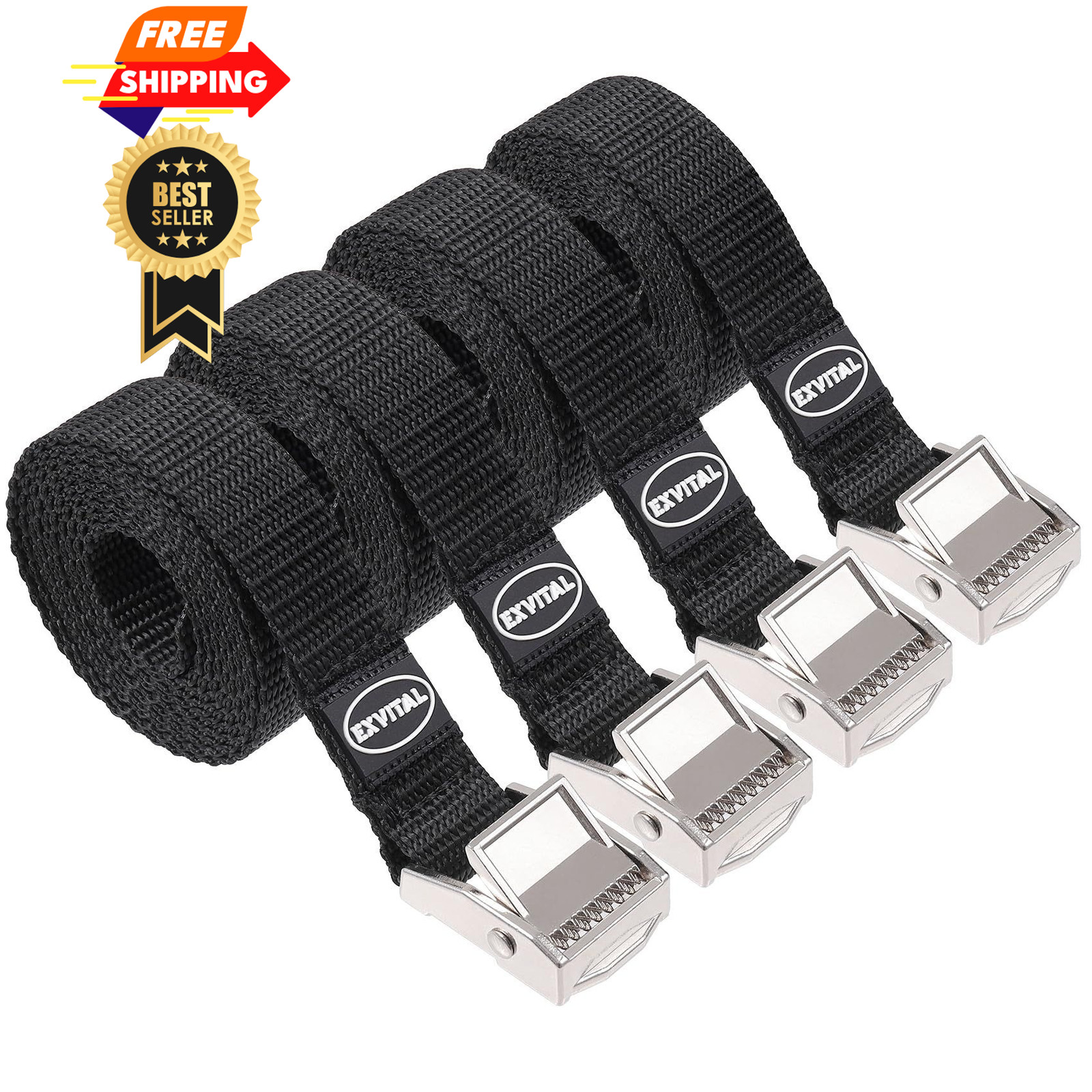 EXVITAL Lashing Straps with Cam Buckles Tie Down 48" 0.75"x 48", Black