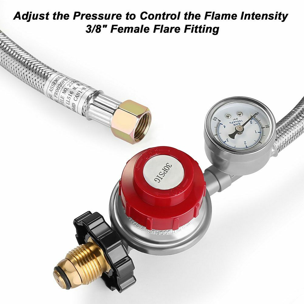 12 ft High Pressure Adjustable Propane Gas Regulator with Braided Hose Indicator