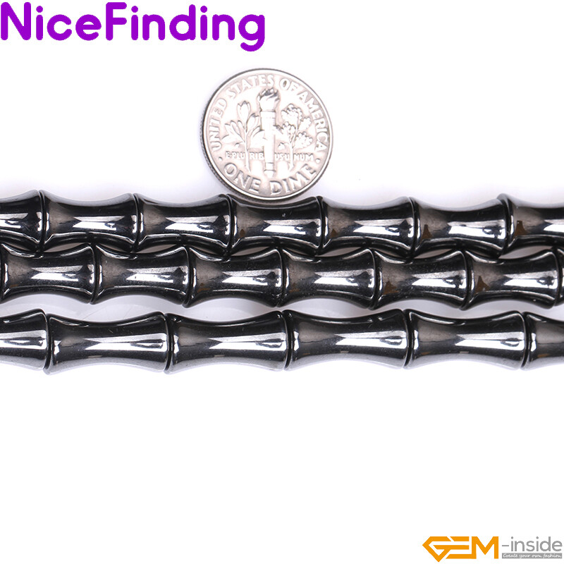 Natural Stone Bamboo Black Hematite Beads For Jewelry Making Strand 15" Neckalce