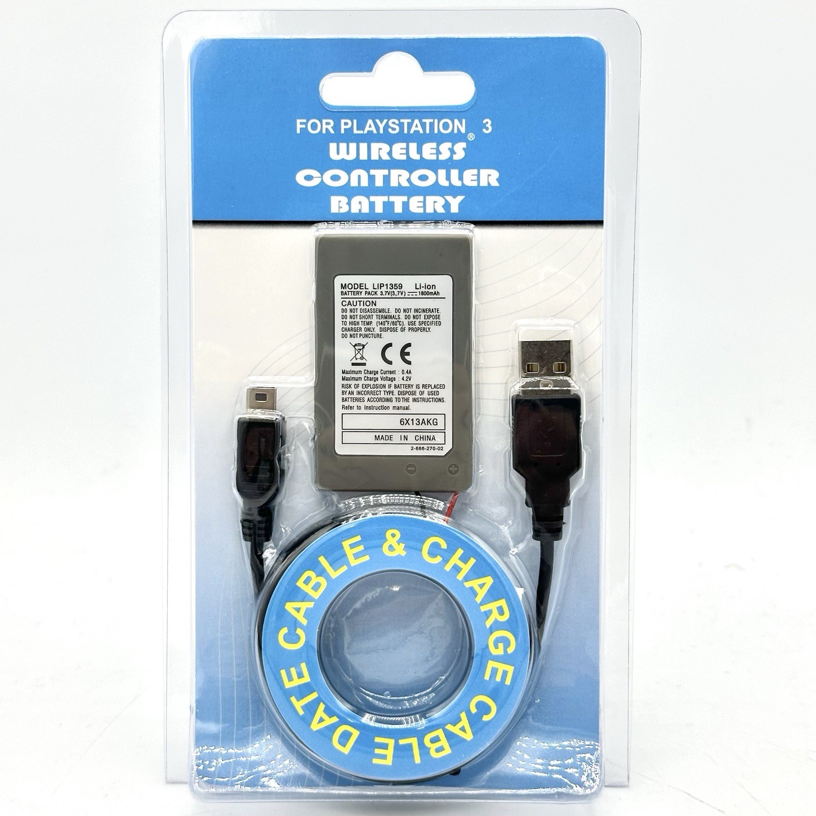Sony PlayStation 3 Ps3 1800mAh Controller Replacement Battery + Charging Cable