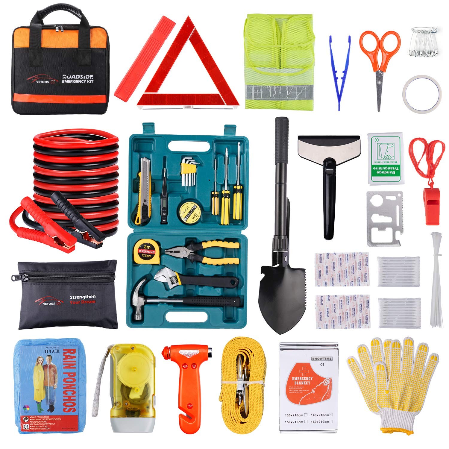 Vetoos Car Roadside Emergency Kit with Jumper Cables, Auto Vehicle Safety...