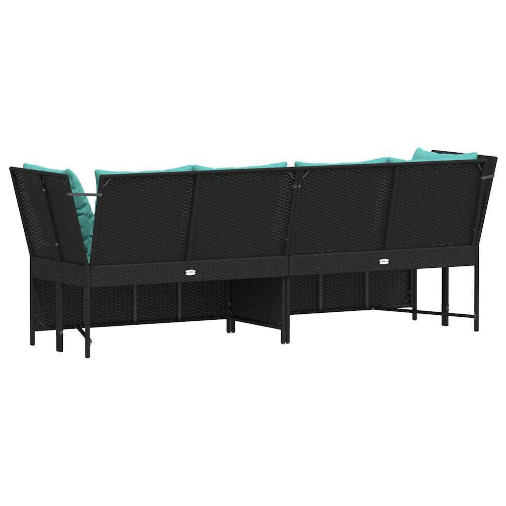 Patio Sofa with Cushions Black Poly Rattan