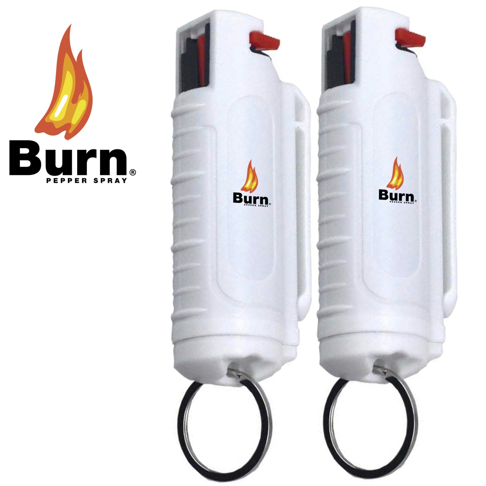 BURN Pepper Spray Keychain Safety Lock 1/2oz White Self Defense Security