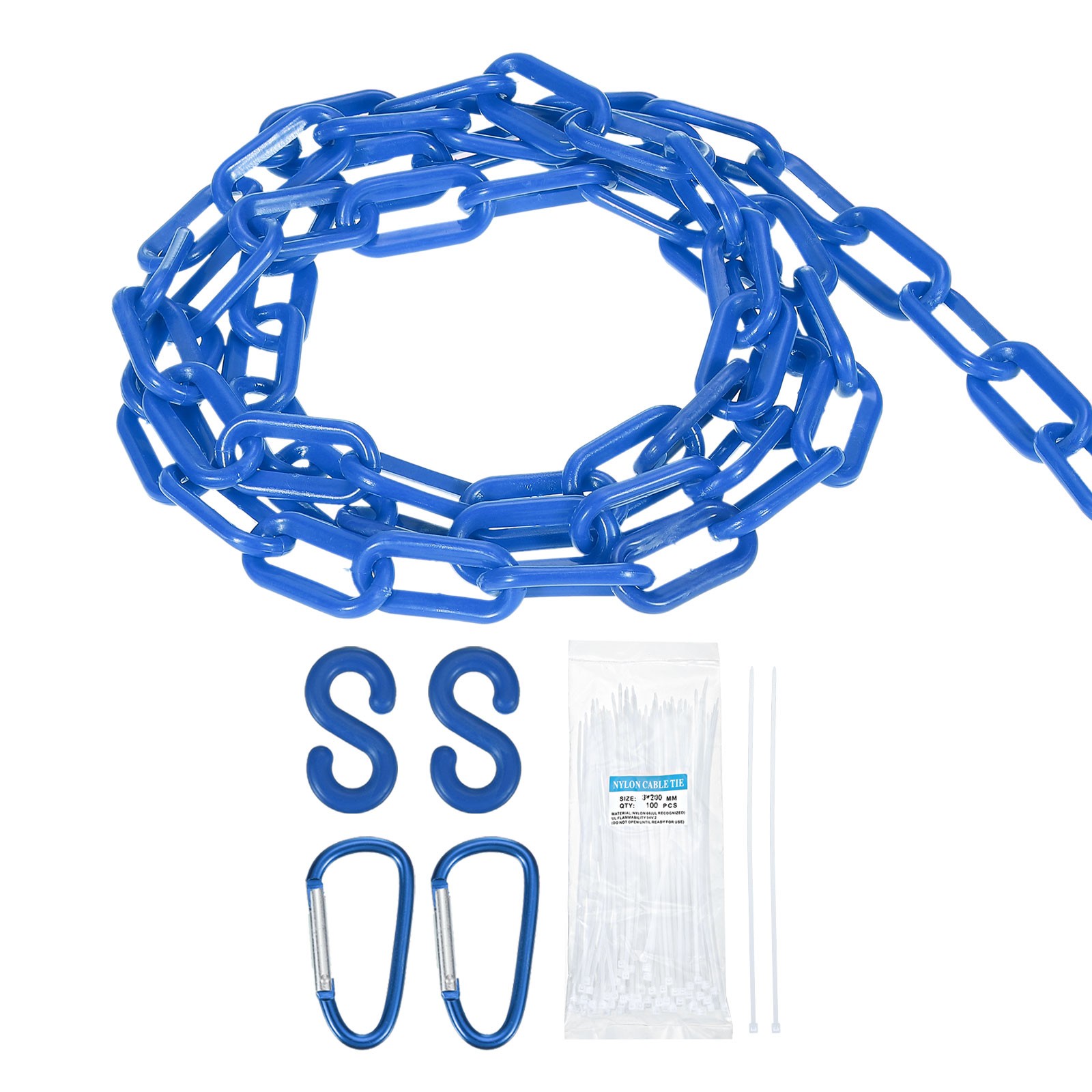 5 FT Plastic Chain Safety Barrier Chain with Zip Ties Buckle and S-Hooks Blue