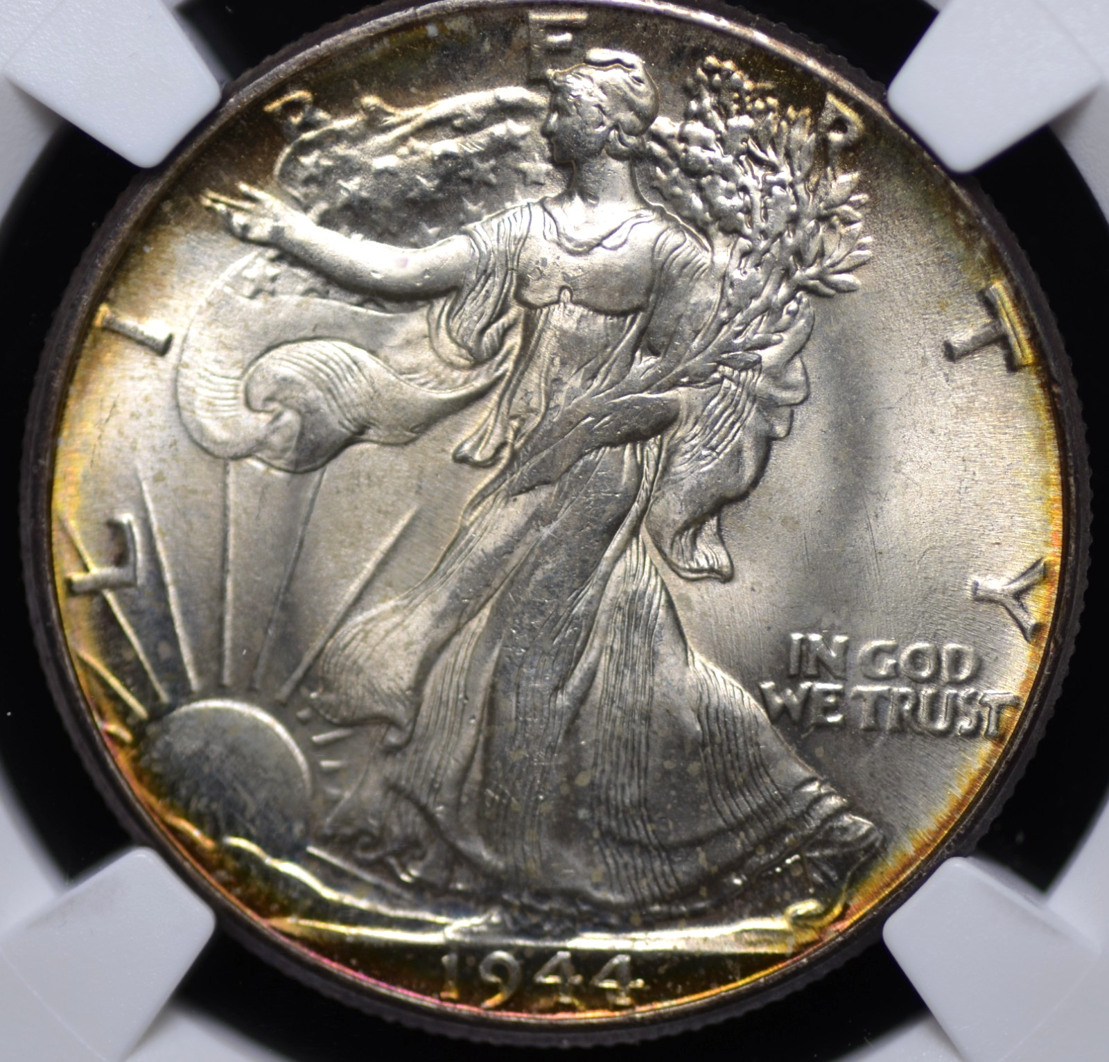 1944 WALKING LIBERTY HALF NGC MS 65 GORGEOUS GLOWING LIQUID SILVER FRAMED BY A