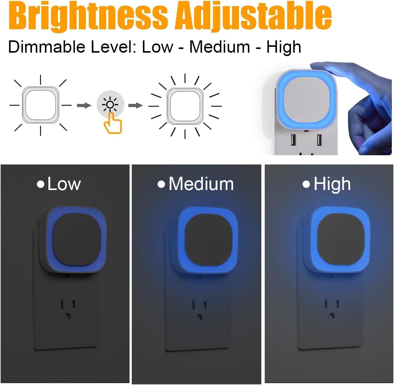 2 Pack Azure Night Light, Crisp Modern Glow with Dimmable,
