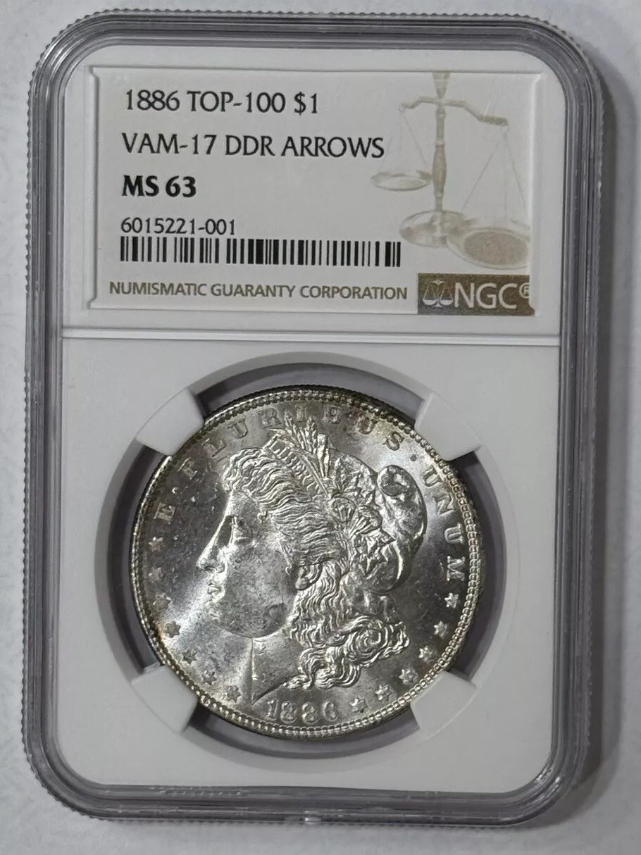 1886 Morgan Dollar NGC MS63 VAM-17 DDR Arrows Top 100