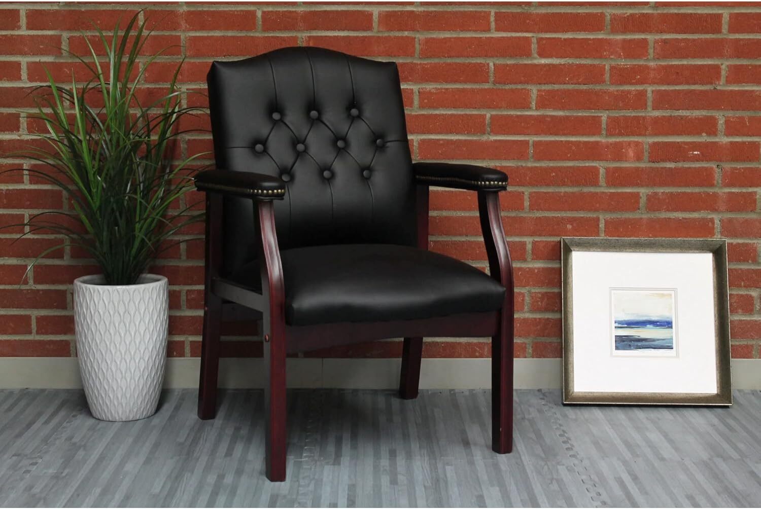 Set of 2 Leather Office Chairs Ergonomic Executive Guest Chairs for Reception