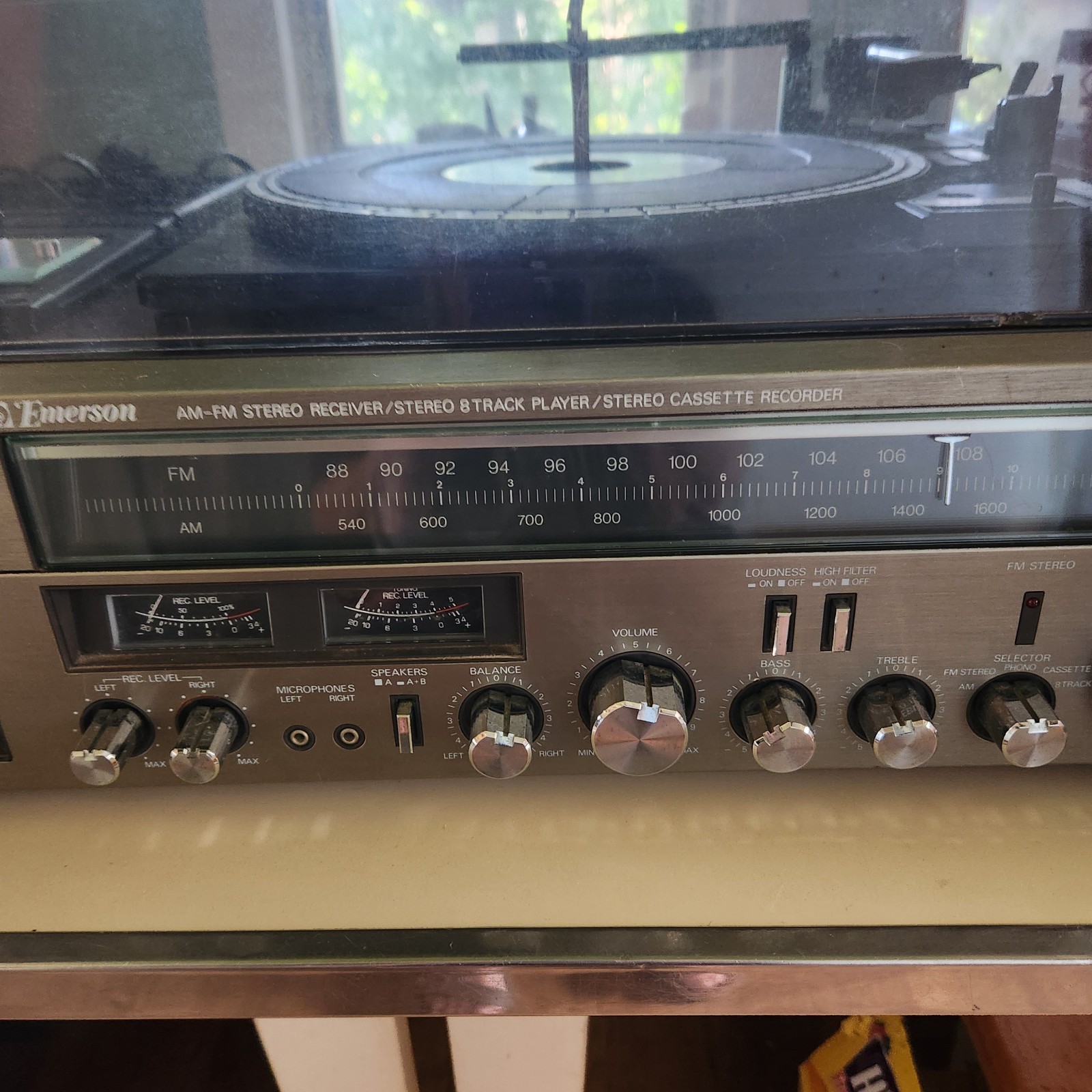 Emerson AM-FM Receiver Stereo 8 Track Player Cassette Player Turntable M-3003