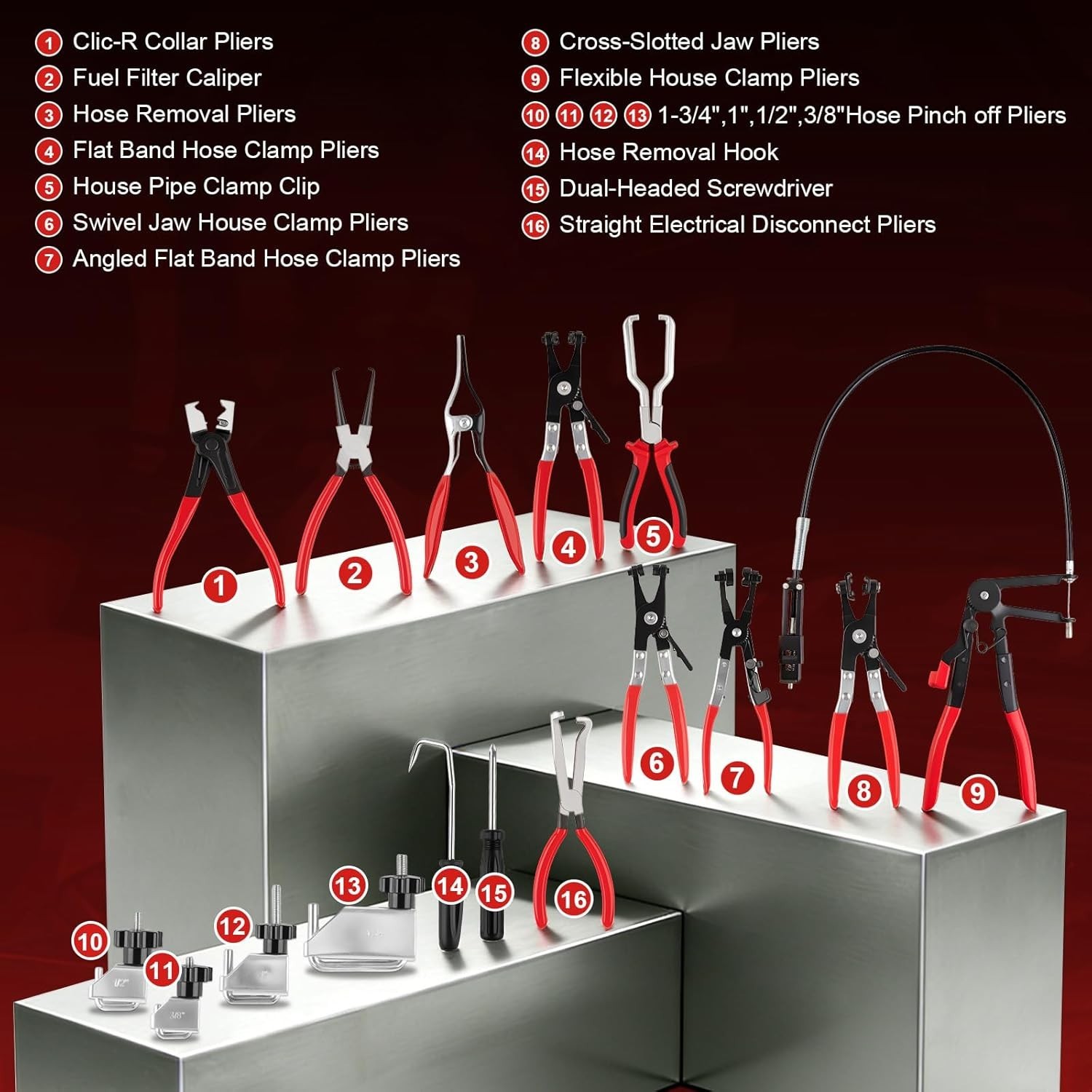 Versatile 16-Piece Hose Clamp Tool Set with Long & Flexible Wire Design