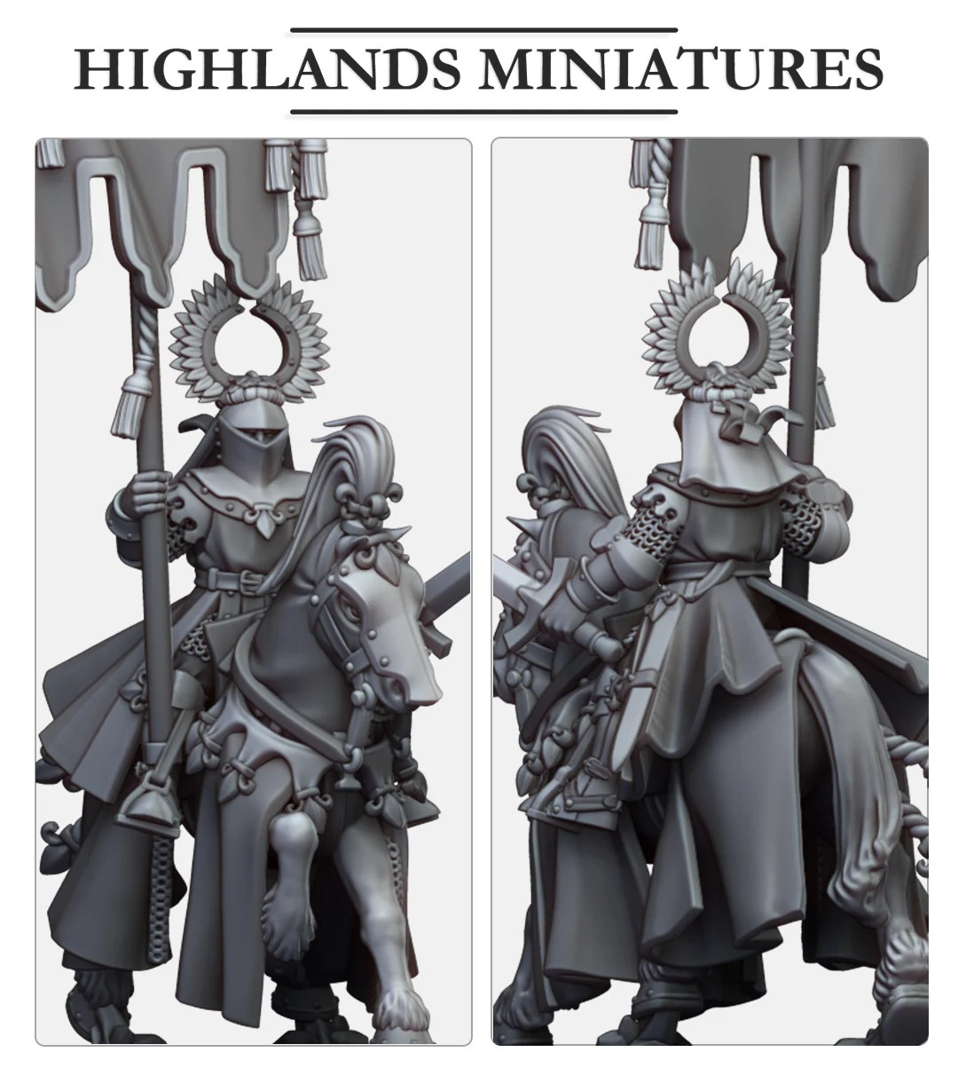 Mounted Standard Bearer of Gallia - 28-32mm - Resin Tabletop Miniature