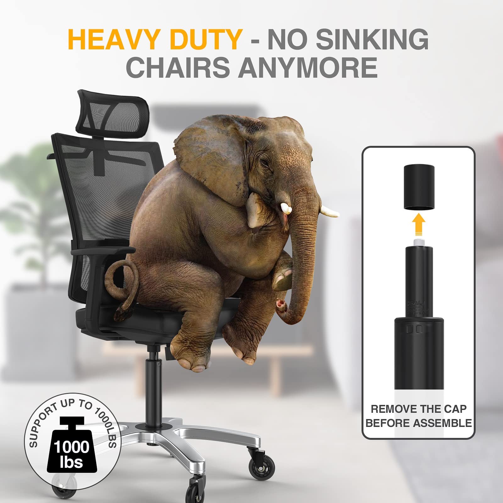 HOSALI Office Chair Cylinder Replacement,Heavy-Duty Gas Lift 5.5-black, Black