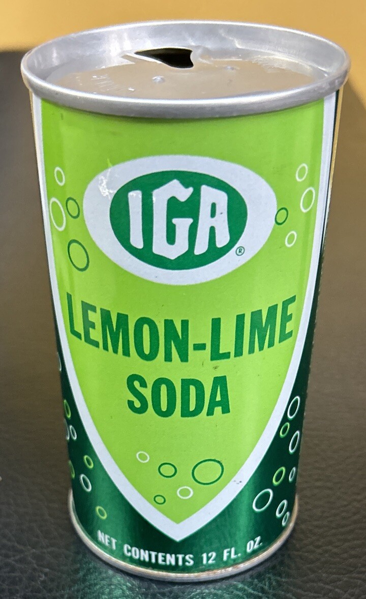 Vintage IGA LEMON-LIME 12 Oz. Steel Pull Tab Empty Soda Can