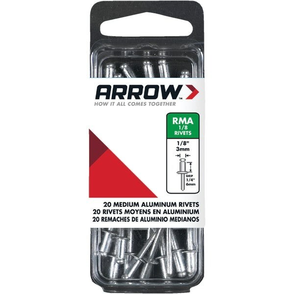 (6-20ct)-Arrow 1/8 In. x 1/4 In. Permanent Aluminum Rivet Model: RMA1/8