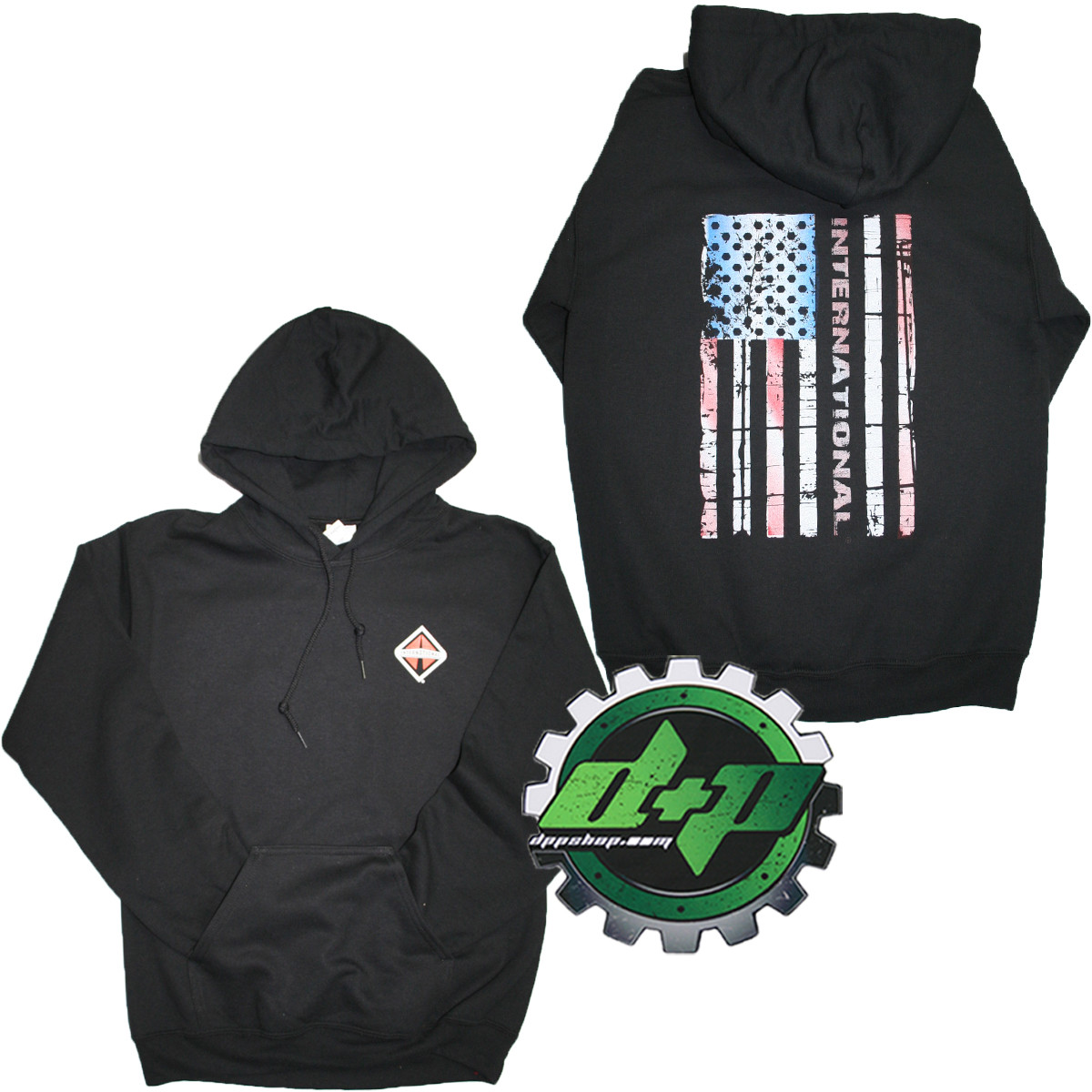 International BLACK Sweatshirt sweat shirt Hoodie truck diesel american Flag SM