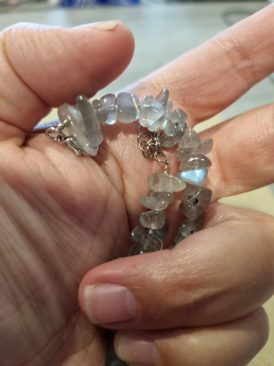 6" Labradorite Chip Bracelet with Extension Chain High Flash