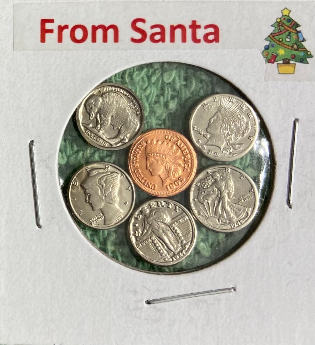 " FROM SANTA " - OBSOLETE MINI U.S. COINS SET IN HOLDER