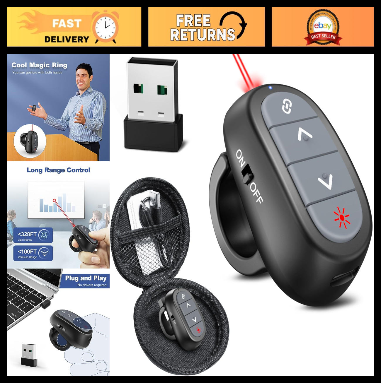 Wireless Presentation Clicker Remote - Laser Pointer & PPT Advancer for Mac/PC