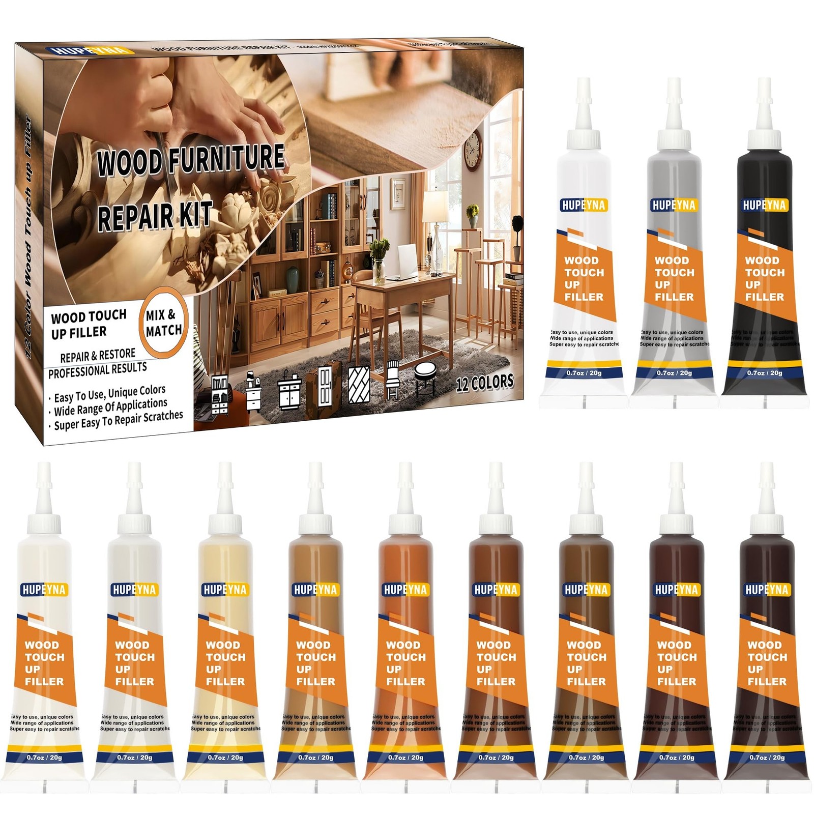 Wood Repair Kit, 12 Color Wood Fillers, Furniture Repair Kit, Repair Scratch,...