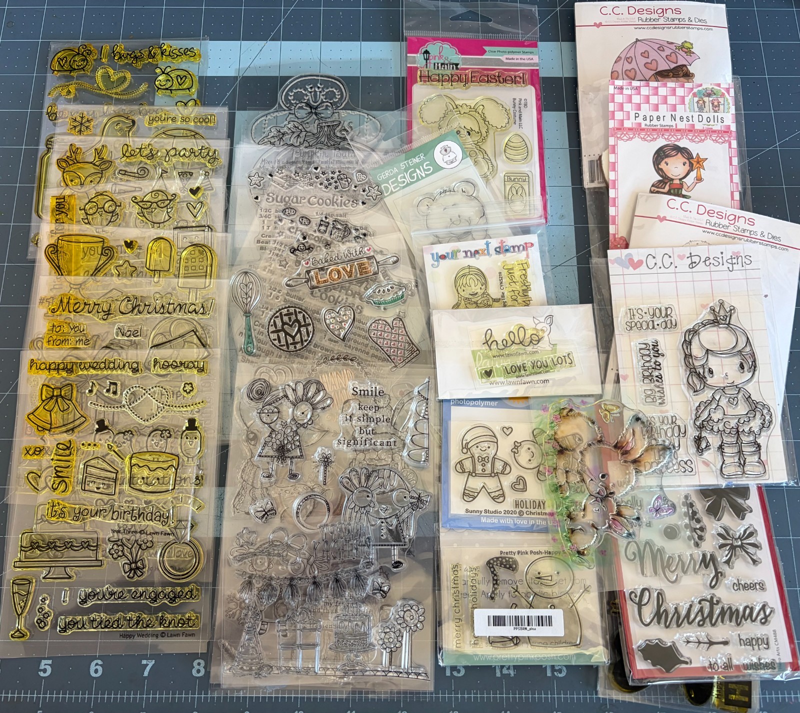 Large Lot of clear photo polymer stamps, lawn fawn, cc designs, food, kawaii