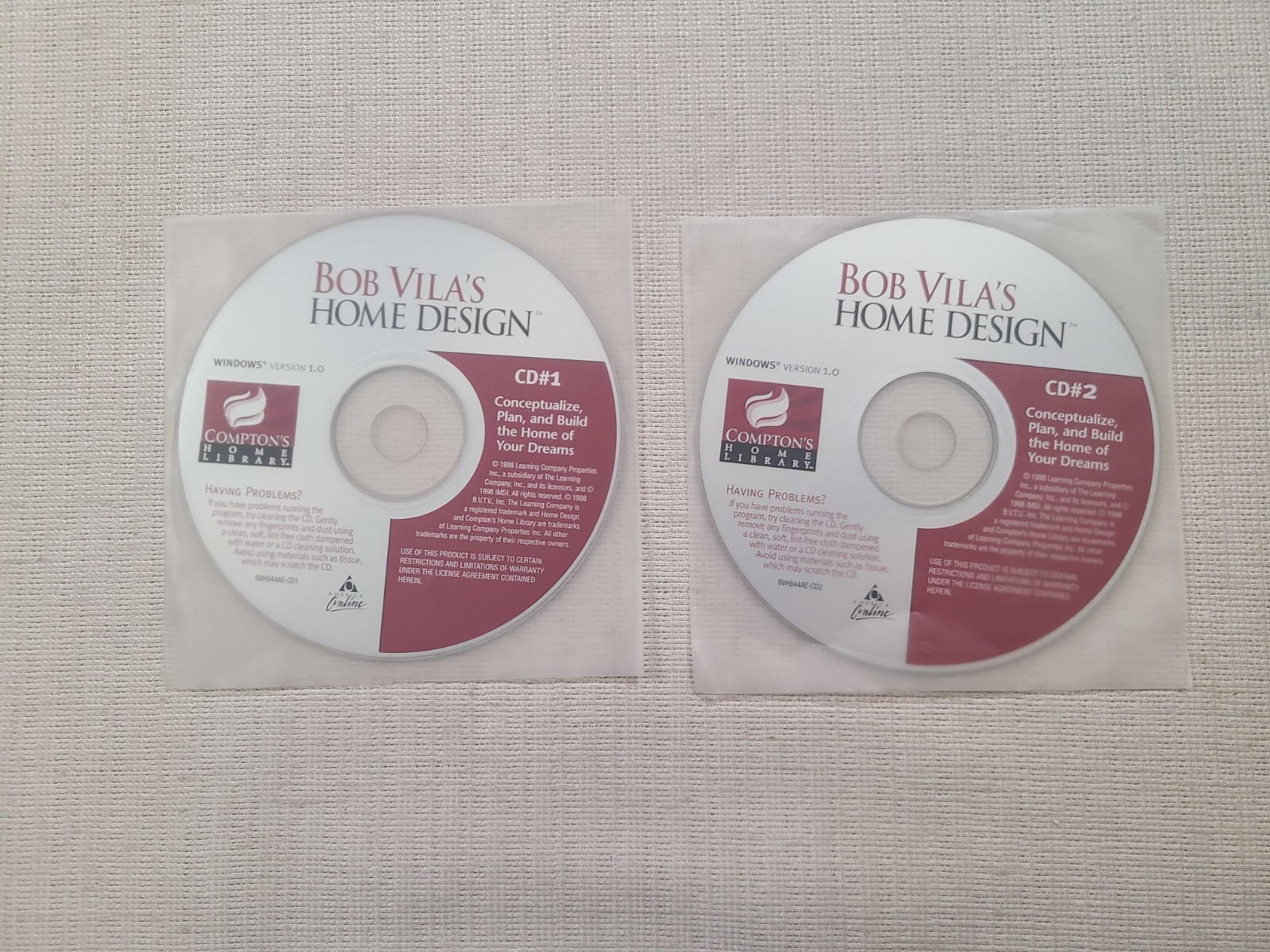 Bob Vila's Home Design - Windows Version 1.0 (PC, 1998, Compton's 2-Disc Set NEW