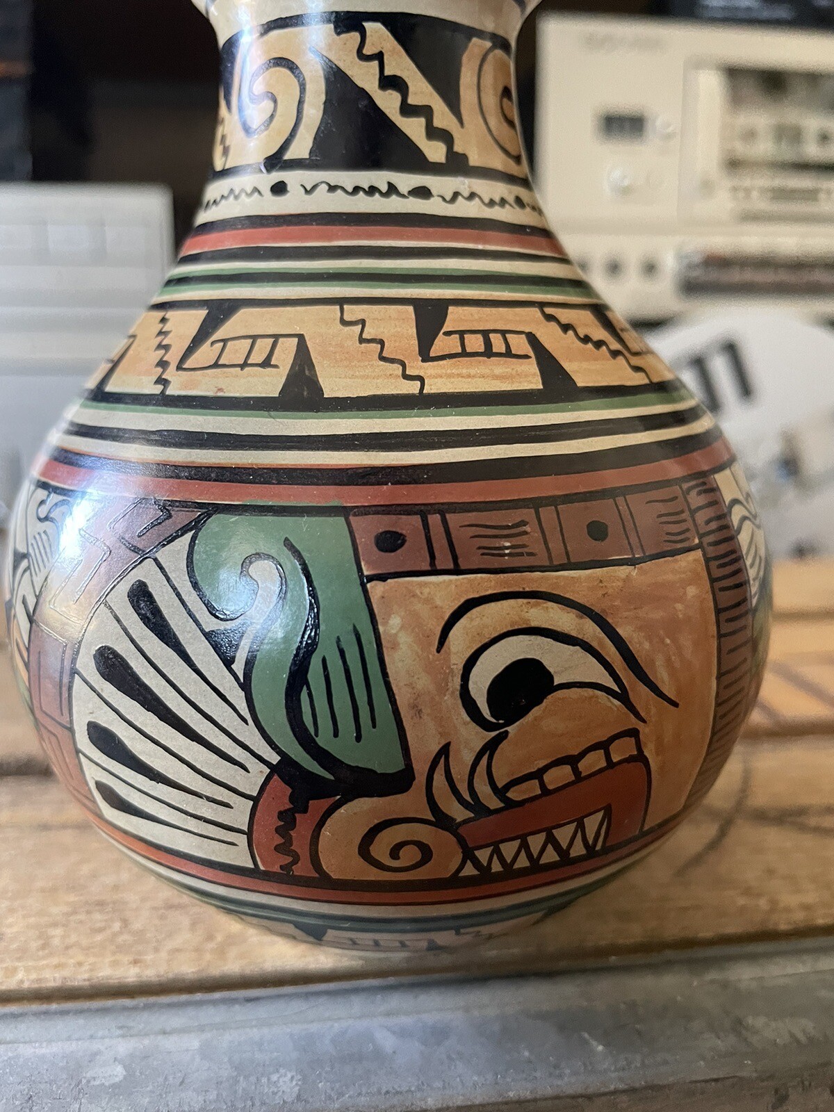 Vintage Mini Cusco Peruvian Pottery Vase Or Jug With Face