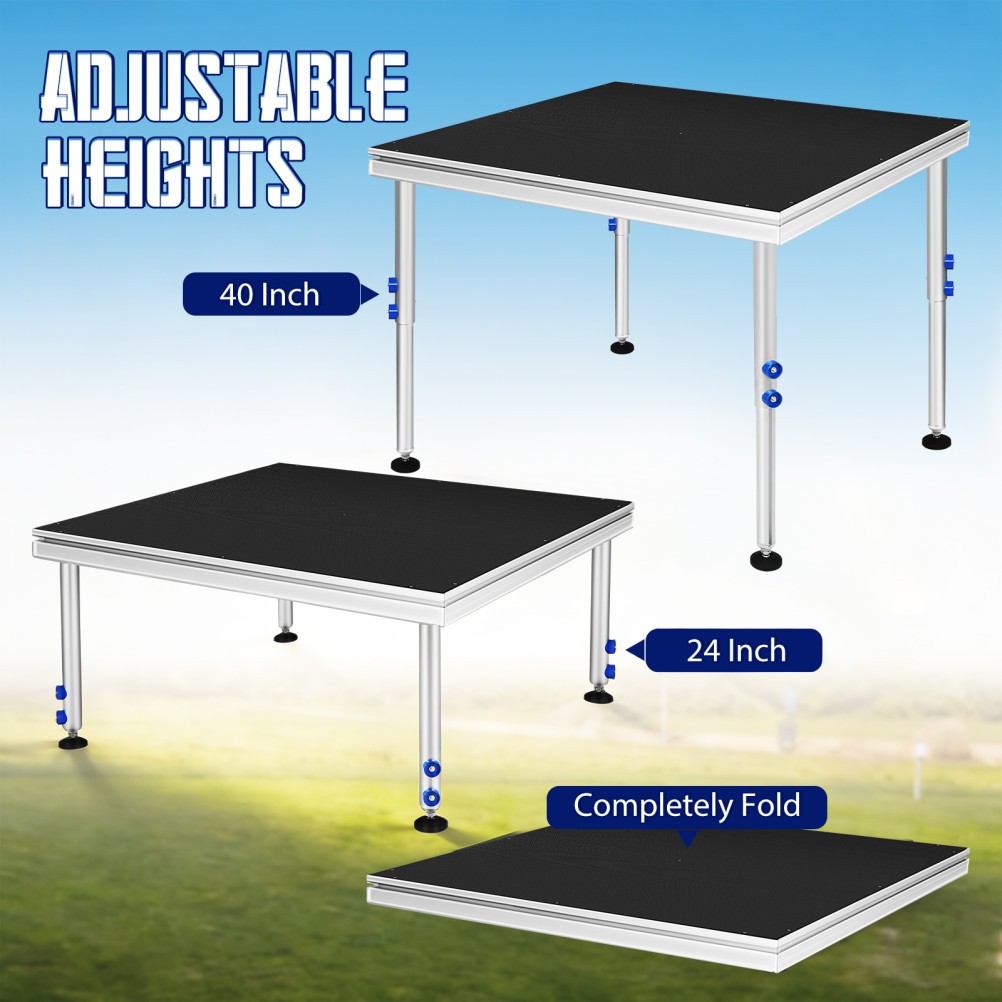 4x4 Folding Portable Stage Platform, Alum Alloy 24-40" Height Adjust, 750kg/m²