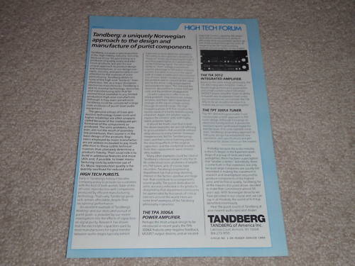 Tandberg Ad, TIA 3012 Amplifier,3001 Tuner,3006A Amp