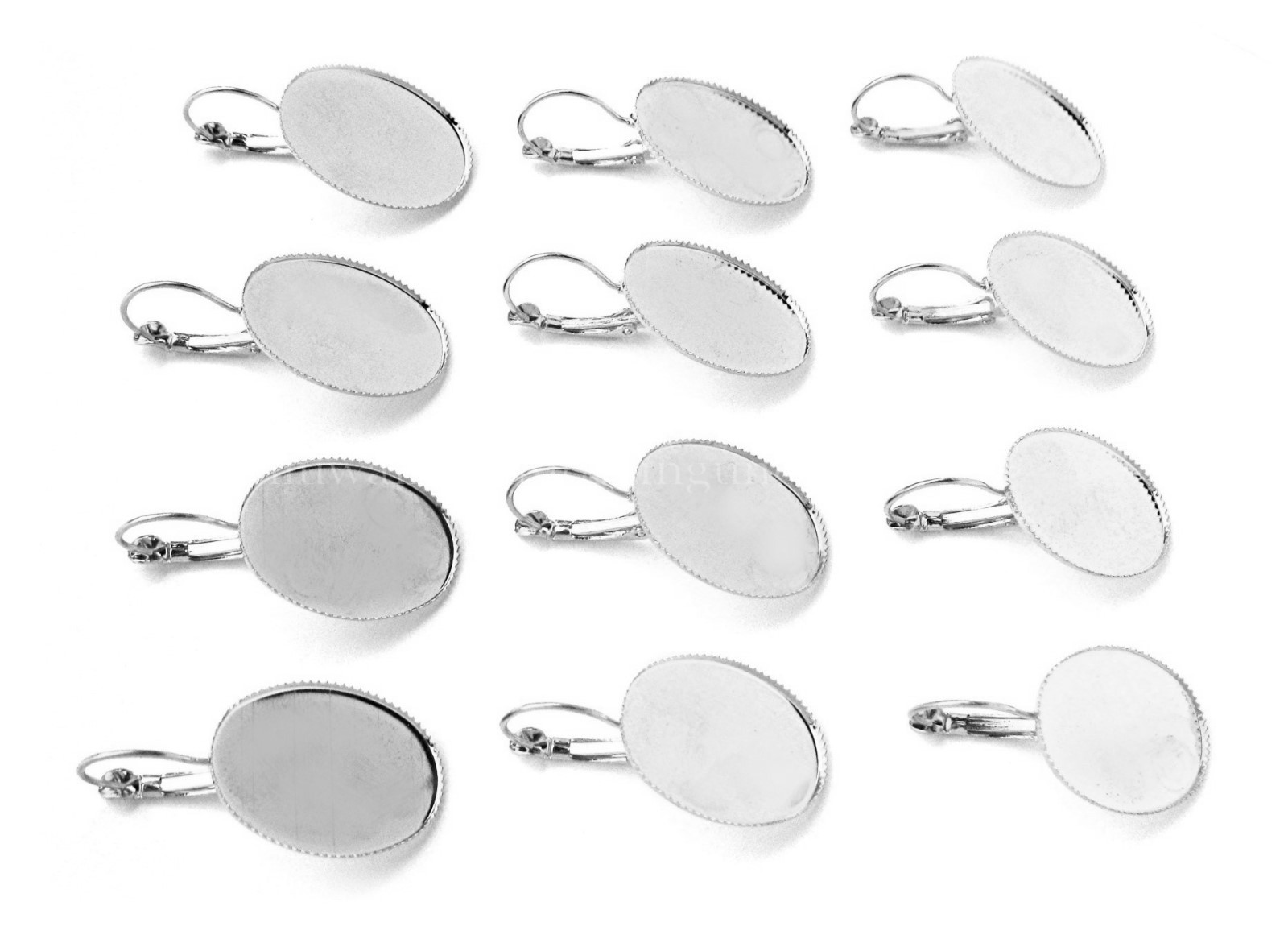 12 PCS (6 PAIRS) SILVERTONE Leverback Earring Blanks 18mm x 13mm Cameo Settings