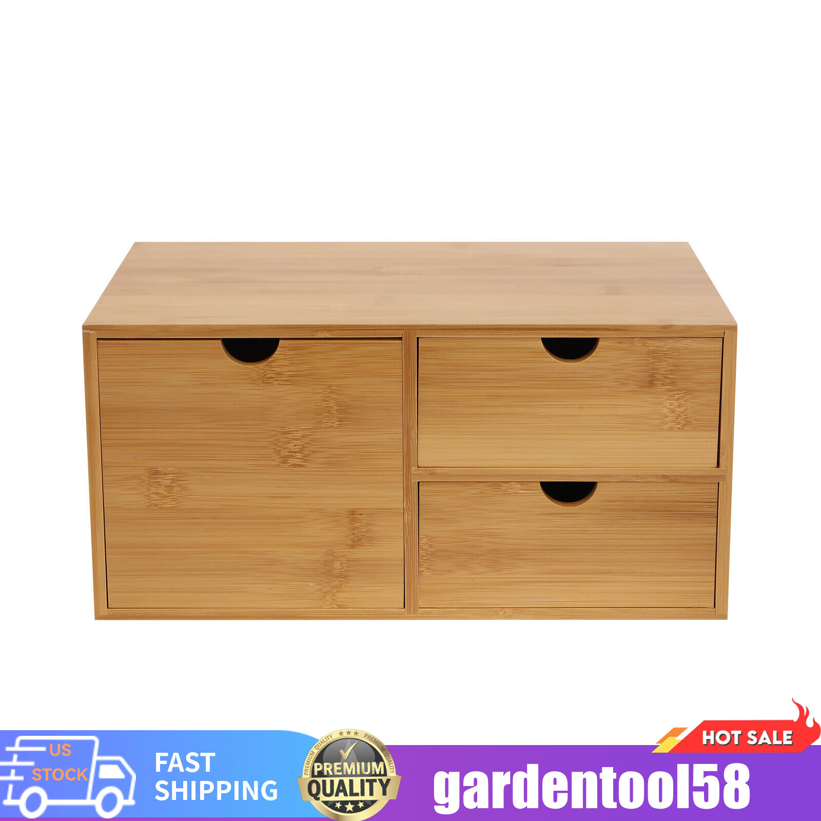 Desk Organizer Drawers Office Desktop Storage Bamboo Box Storage Recess Handle