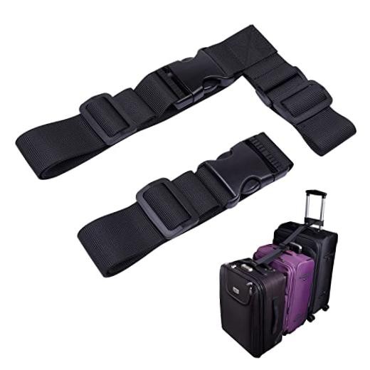 2 Pcs Add a Bag Luggage Strap, Heavy Duty Adjustable Suitcase Belt Black