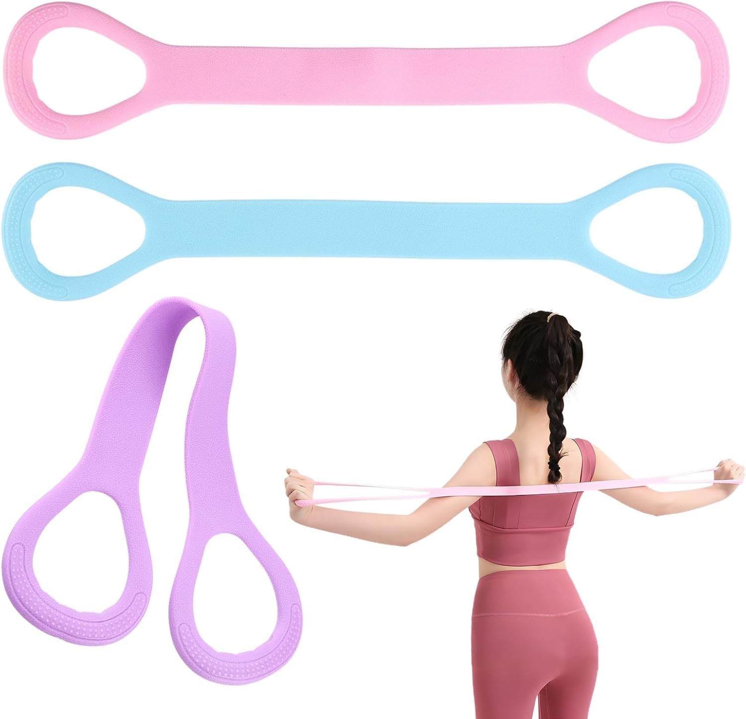 3pc Figure 8 Resistance Band, Arm Back Shoulder Exercise Bands, Elastic Rope
