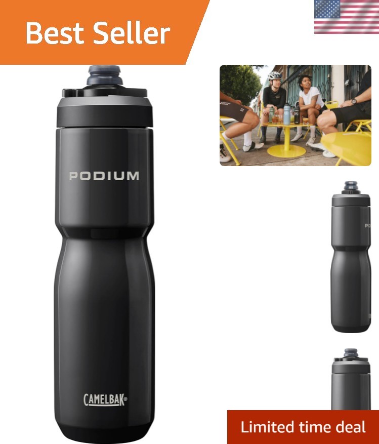 Podium Steel Insulated Stainless Steel Bike Water Bottle Black, 22oz