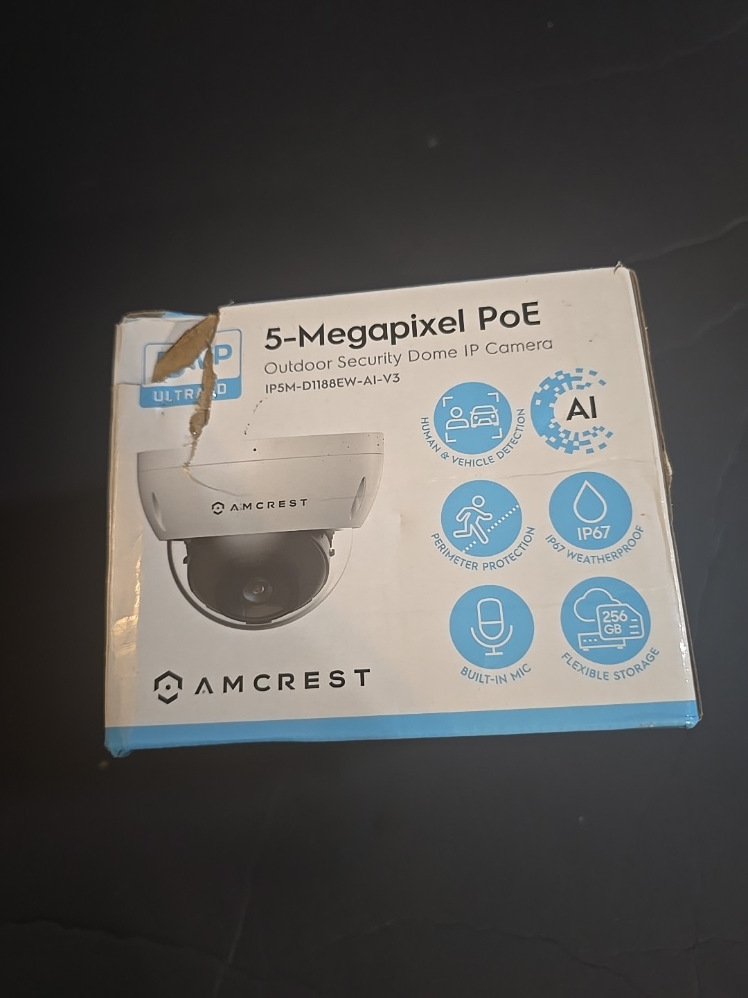 Amcrest 5MP Outdoor POE Camera, Dome IP67, NightVision, MicroSD, NVR, Cloud