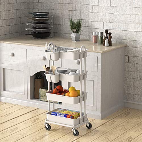 SimpleHouseware Heavy Duty 4-Tier Utility Rolling Cart White