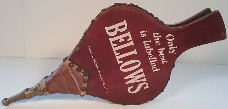 Bellows Bourbon Whiskey 1940's Bar Advertising Promo Fireplace Wood Leather