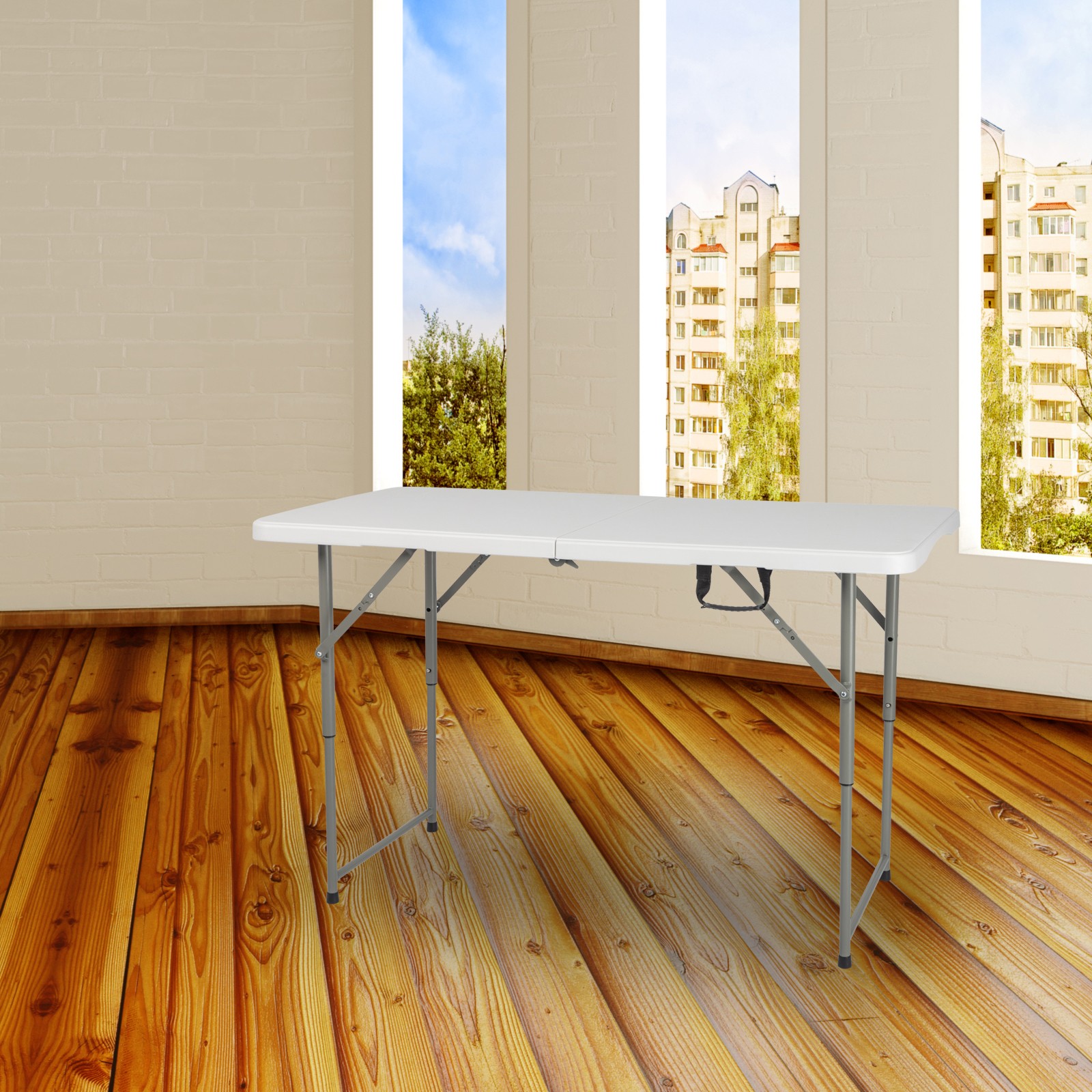 4' Heavy Duty Plastic Folding Table Center Fold Height Adjustable Indoor Outdoor
