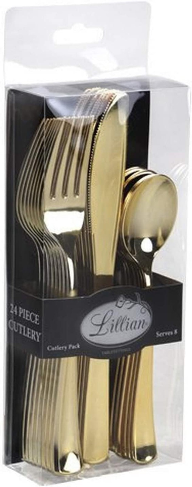Lillian Tablesettings Combo Box | Polished Gold | Pack of 24 Plastic Cutlery