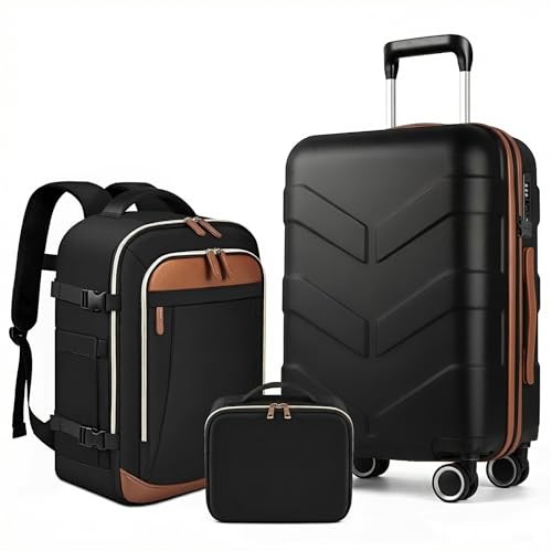 Expandable Luggage Set with Backpack - 21 In 3 piece set (21inch) Black