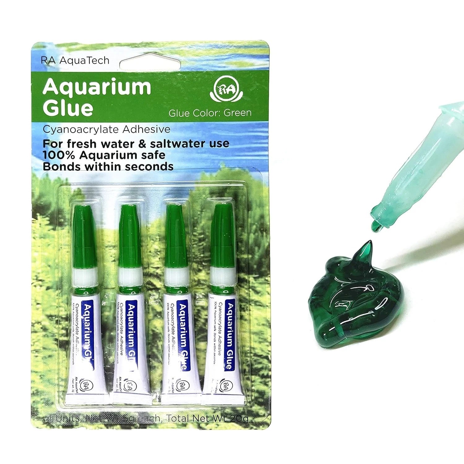 Aquarium Glue Green for Plants Moss Aquascaping Instant Aquarium Safe (4Pcs Pack