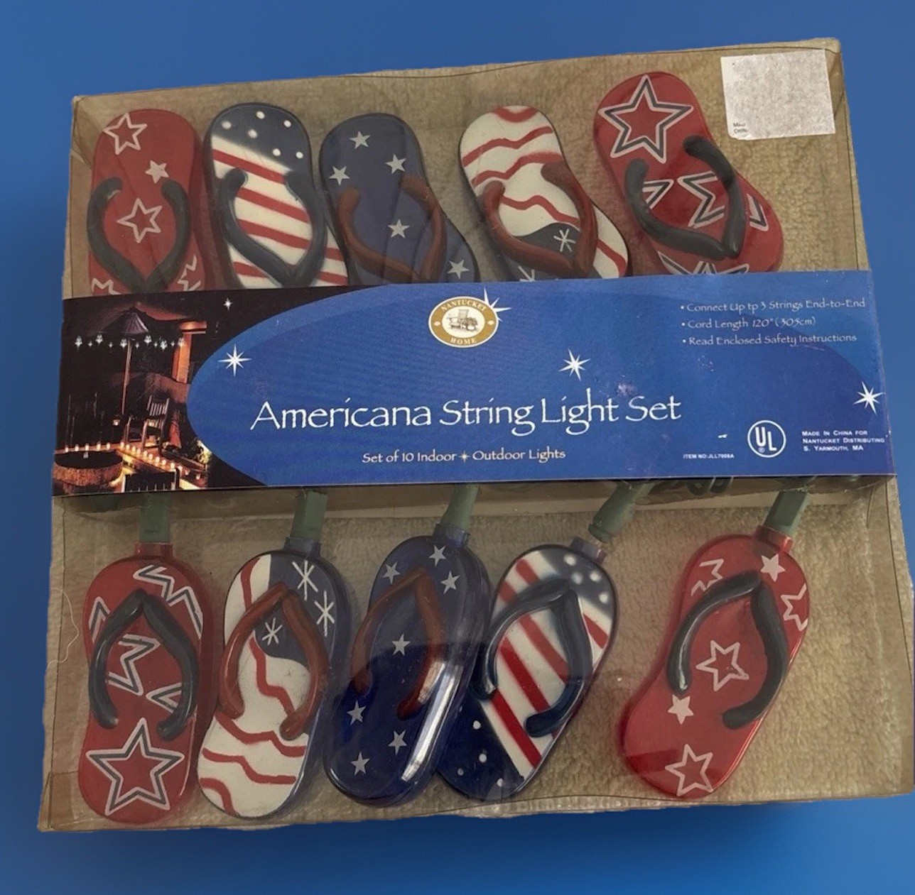 Camper Patio Garden FLIP FLOP lights Indoor Outdoor 9 Ft Old Stock NEW Patriotic