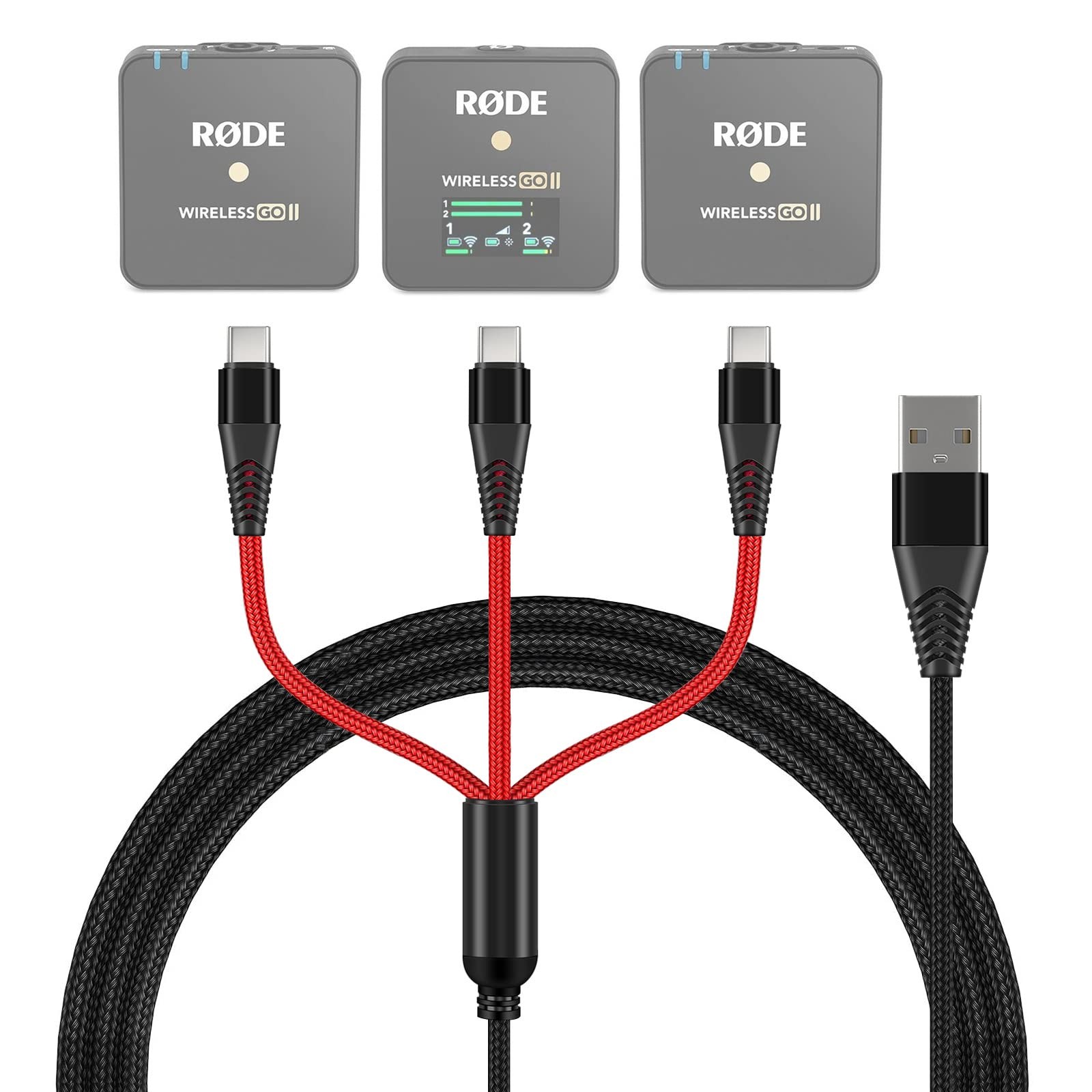 3-in-1 USB C Cable Replacement for Rode Wireless Go II Microphone System, Nyl...