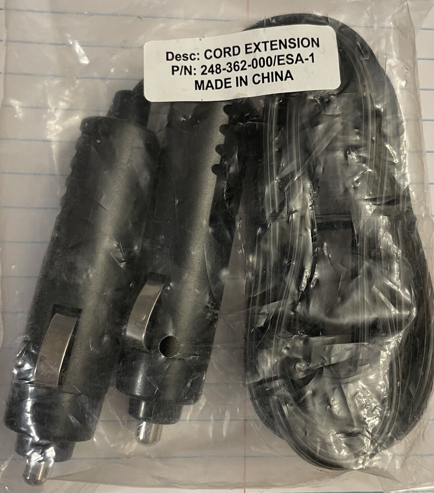 Cord Extension P/N 248-362-000/ESA-1 12V Aux Power To 12V Aux Power NIP