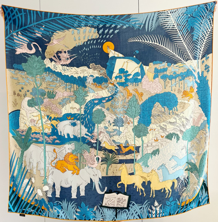 70% Cashmere 30% Silk Wrap Scarf Animal World Print Double Face Print Shawl 53''