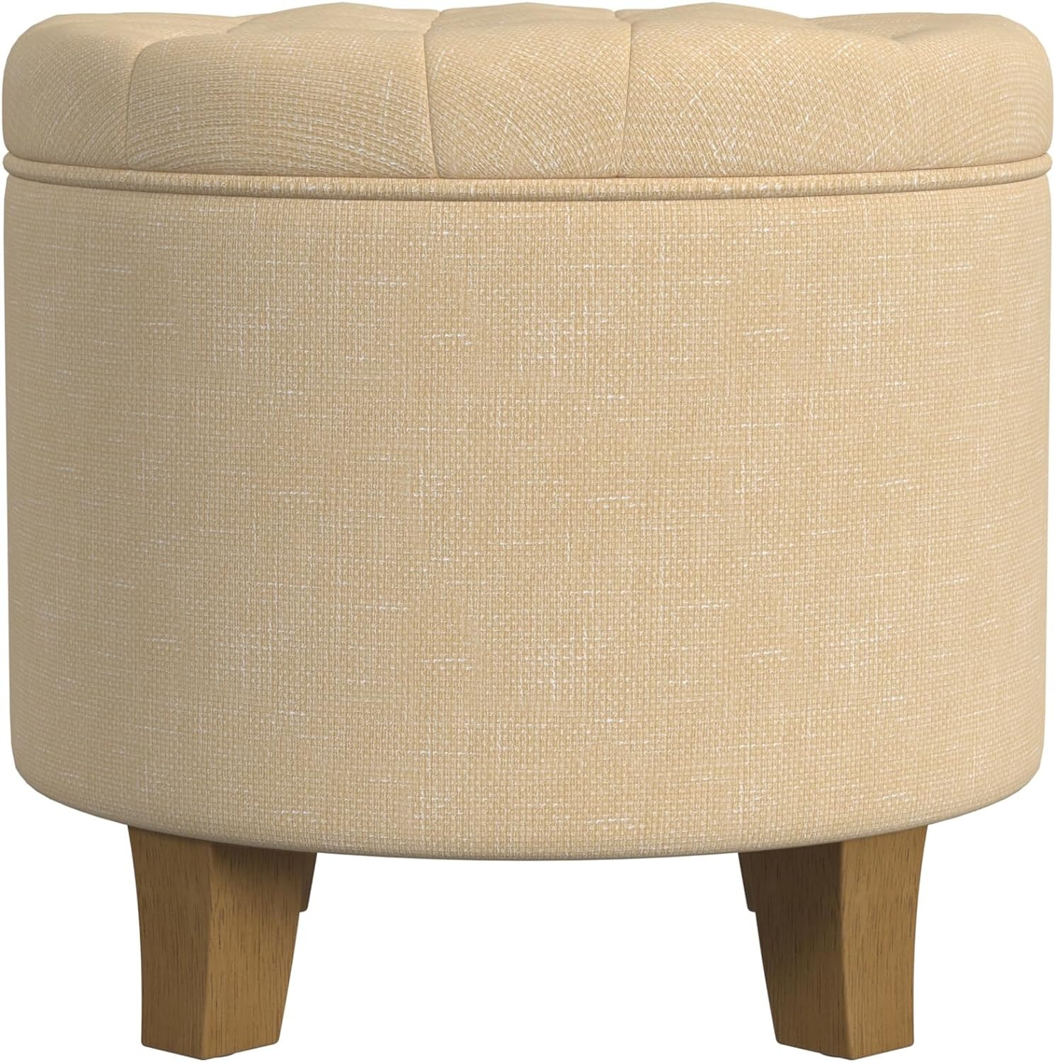 by Kinfine Fabric Upholstered round Storage Ottoman - Button Tufted Ottoman with
