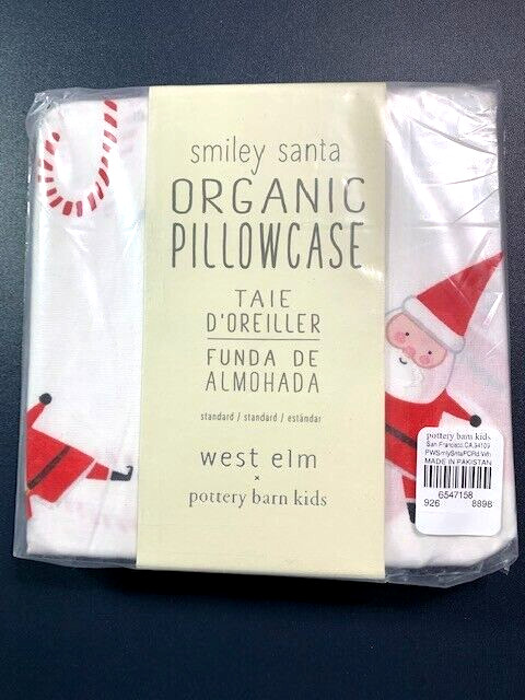 West Elm Pottery Barn Kids - SMILEY SANTA - Standard PillowCase Organic NEW